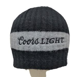 Coors Light Men's Knit Beanie Ski Cap Hat Black Gray Striped Embroidered Logo